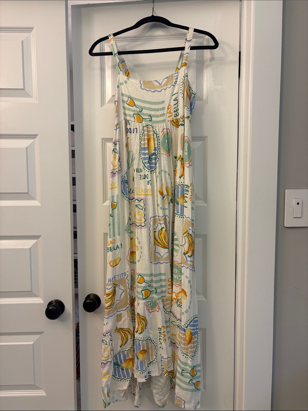 White Printed Maxi Dress with Yellow & Green Motif